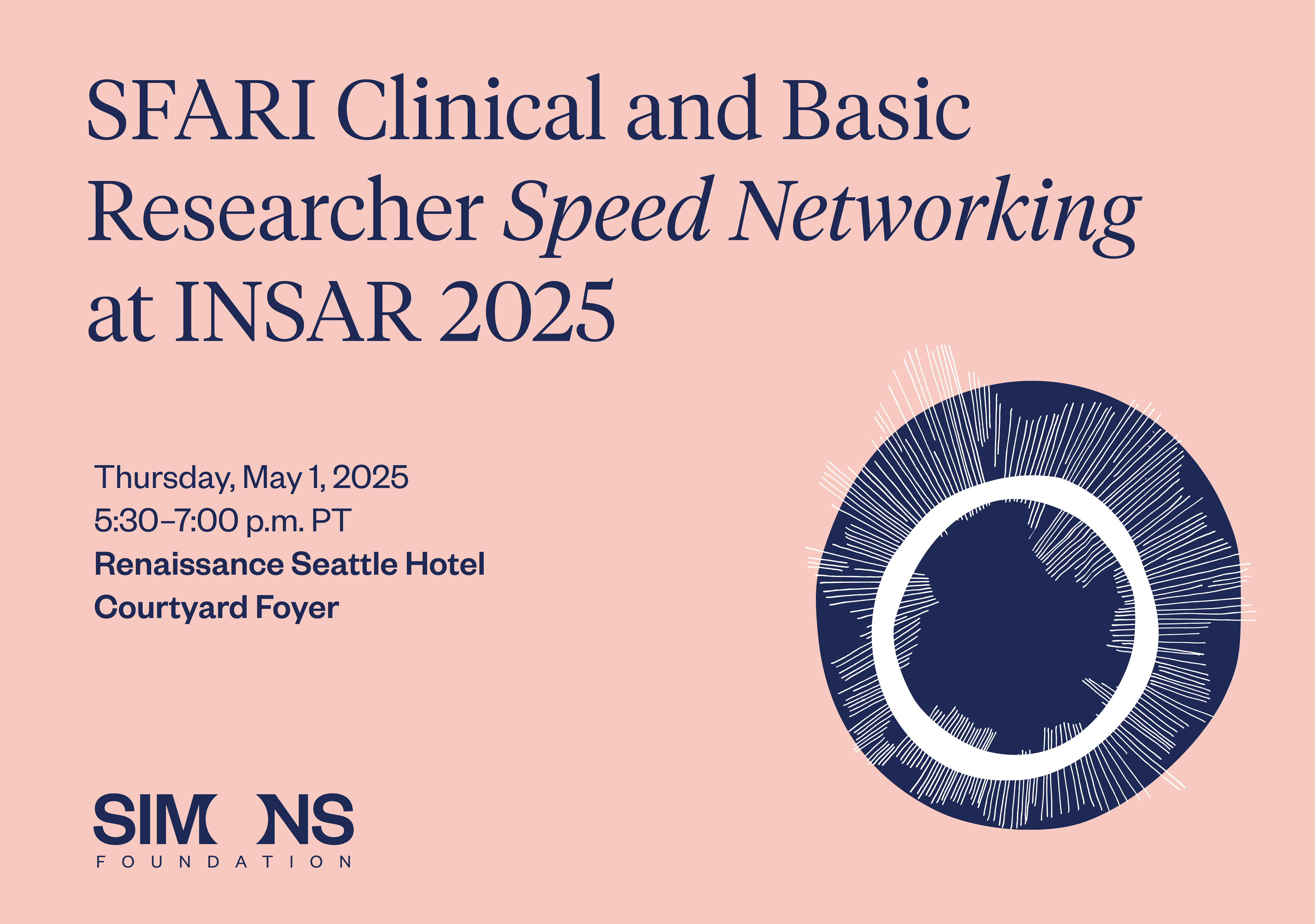 Graphic advertising the Simons social at INSAR 2025.