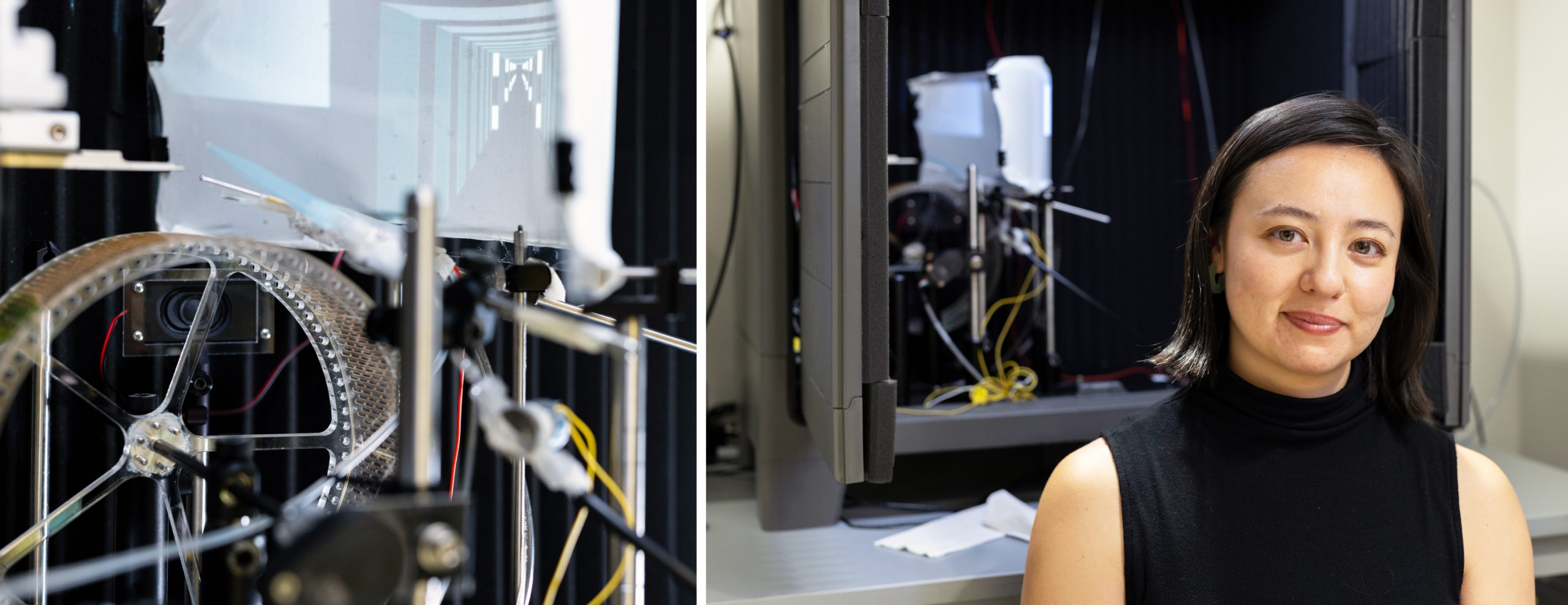 Portrait of Leslie Sibener with the VR set up.