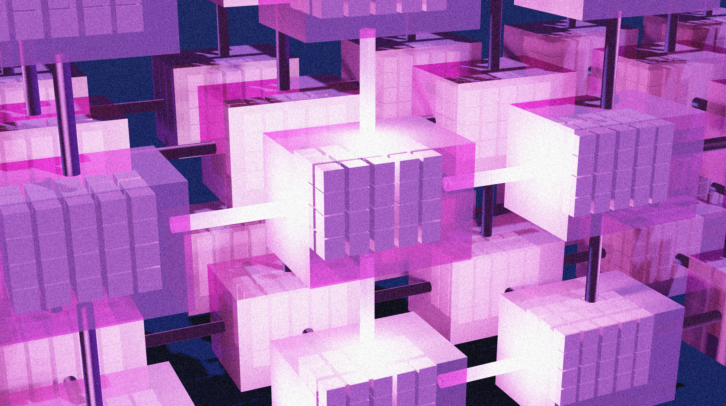 Artist's representation of a tensor network, showing many connected cubes.