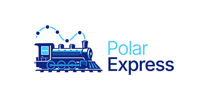 picture of a blue train for the polar express software logo