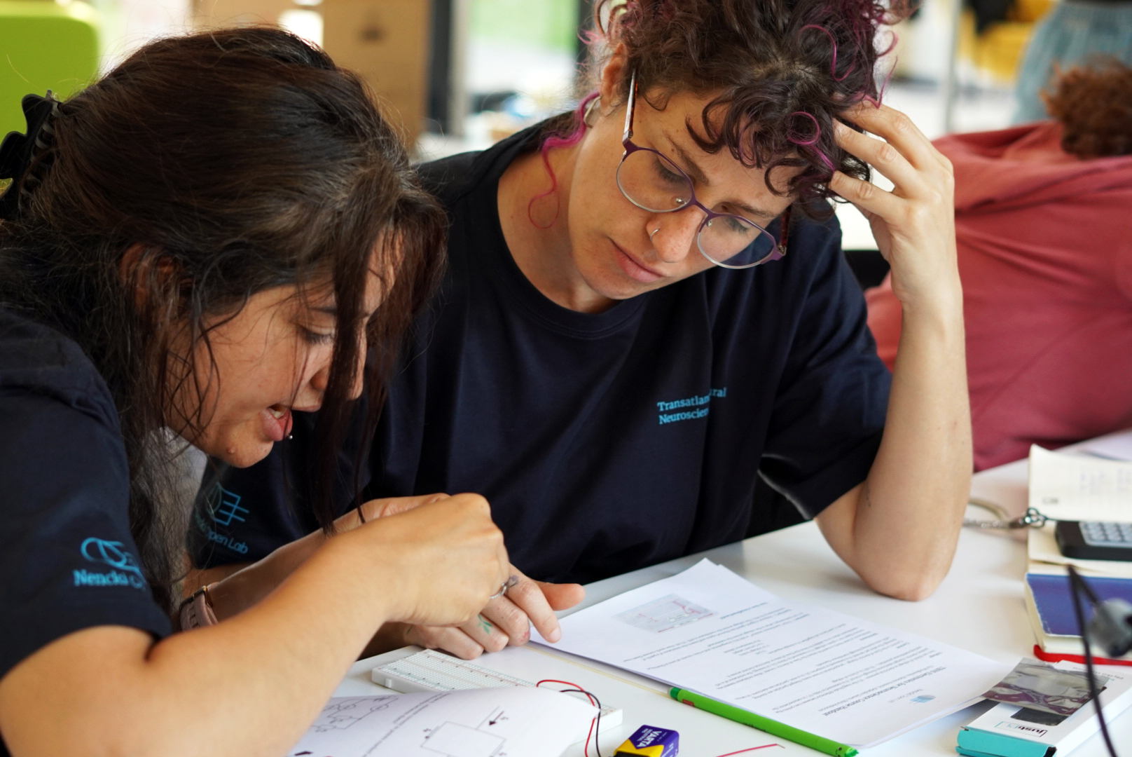 Two students studying a text book.
