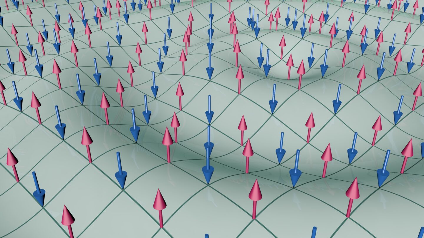 Digital illustration of a wavy plane. Arrows point up and down on the plane.