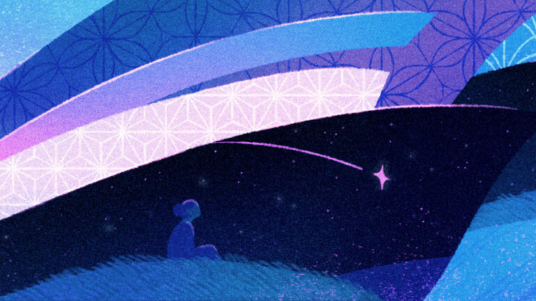 illustration of woman thinking of two similar memories.