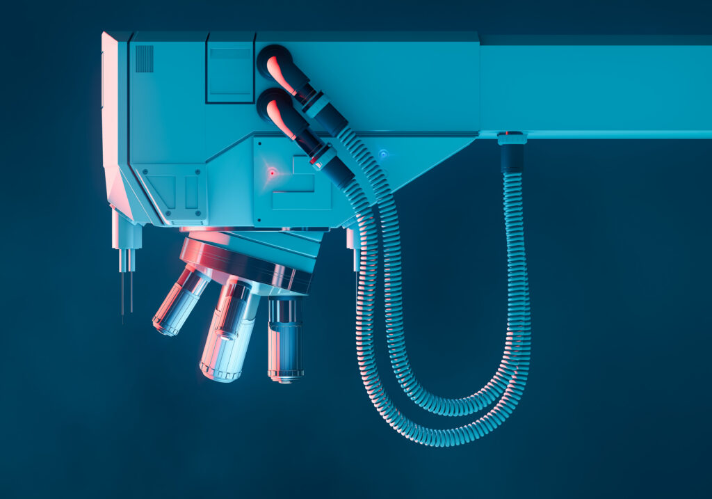 A 3D illustration of an optical electron scanning microscope concept.
