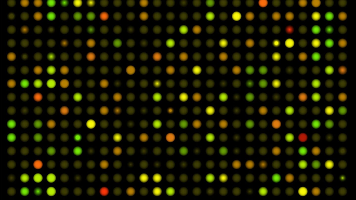 An image of a grid of fluorescent dots titled 