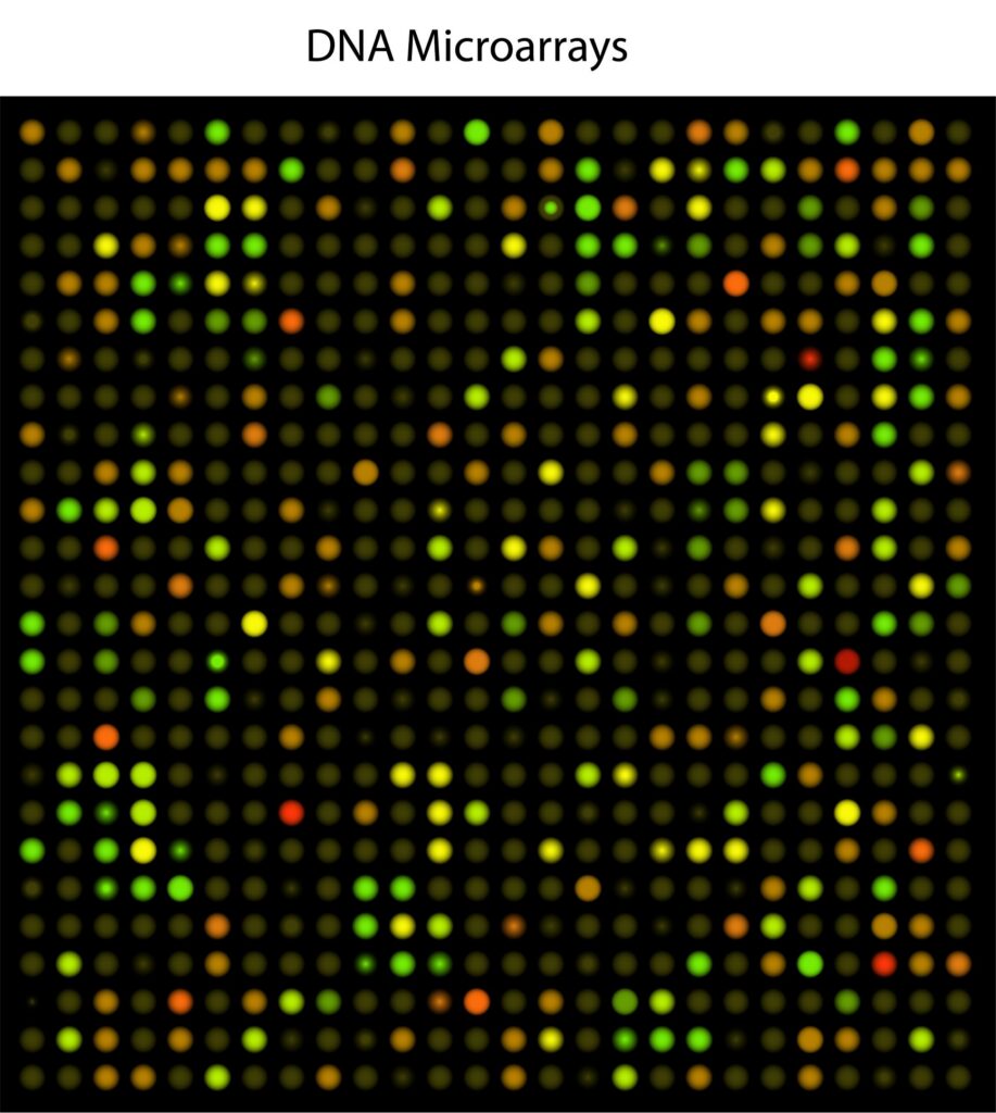 An image of a grid of fluorescent dots titled 