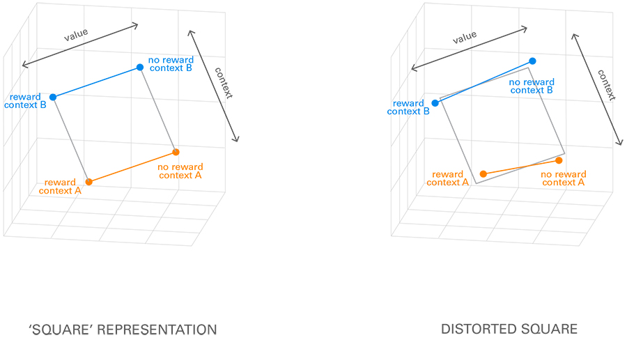 Side-by-side graphs of square (left) vs distorted square (right) representation