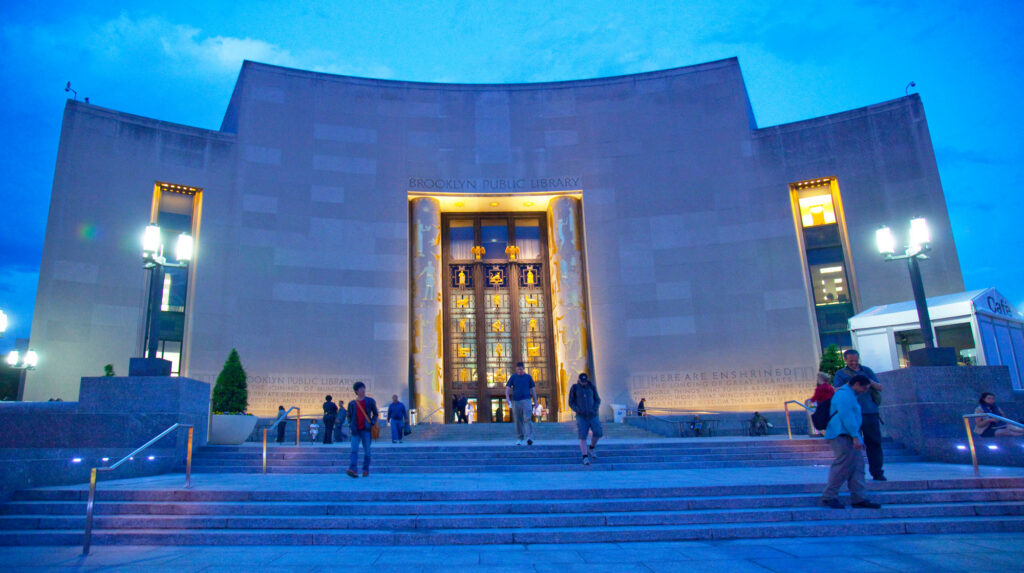 Image of Brooklyn Central Library at night