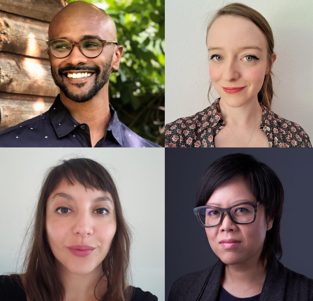 Portrait photos of SCGB's inaugural Bridge to Independence fellows arranged in a 2x2 grid. Clockwise from top left are portraits of Osama Ahmed, Rebecca Jordan, Cindy Poo and Agostina Palmigiano.