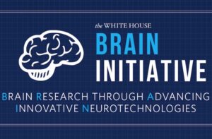 A graphic shows a brain illustration and text: The White House BRAIN Initiative. Brain Research through Advancing Innovative Neurotechnologies..
