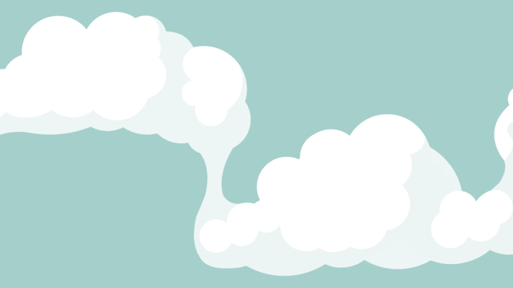Illustration of a womans side profile with clouds covering her eyes and flowing out behind her, set against a light blue background.
