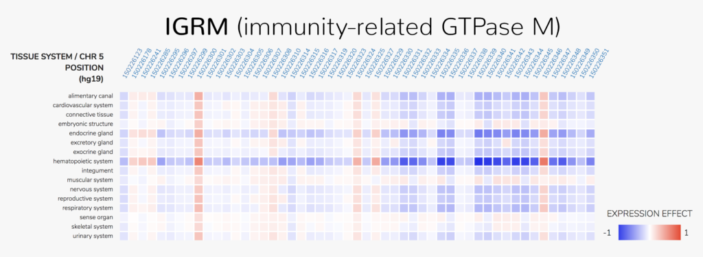 A new deep learning framework called ExPecto. Chart titled IGRM (immunity-related GTPase M)