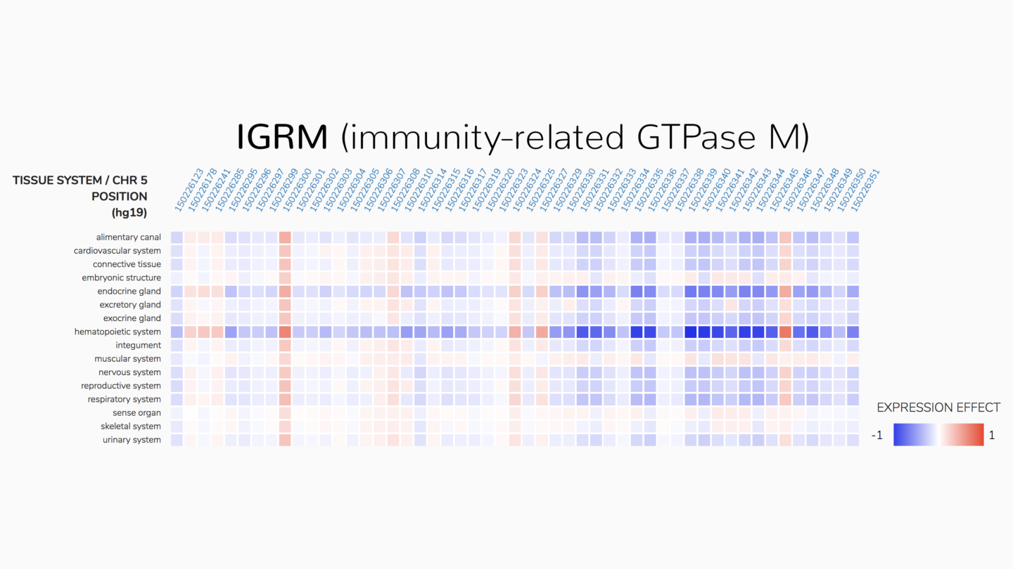 A new deep learning framework called ExPecto. Chart titled IGRM (immunity-related GTPase M)
