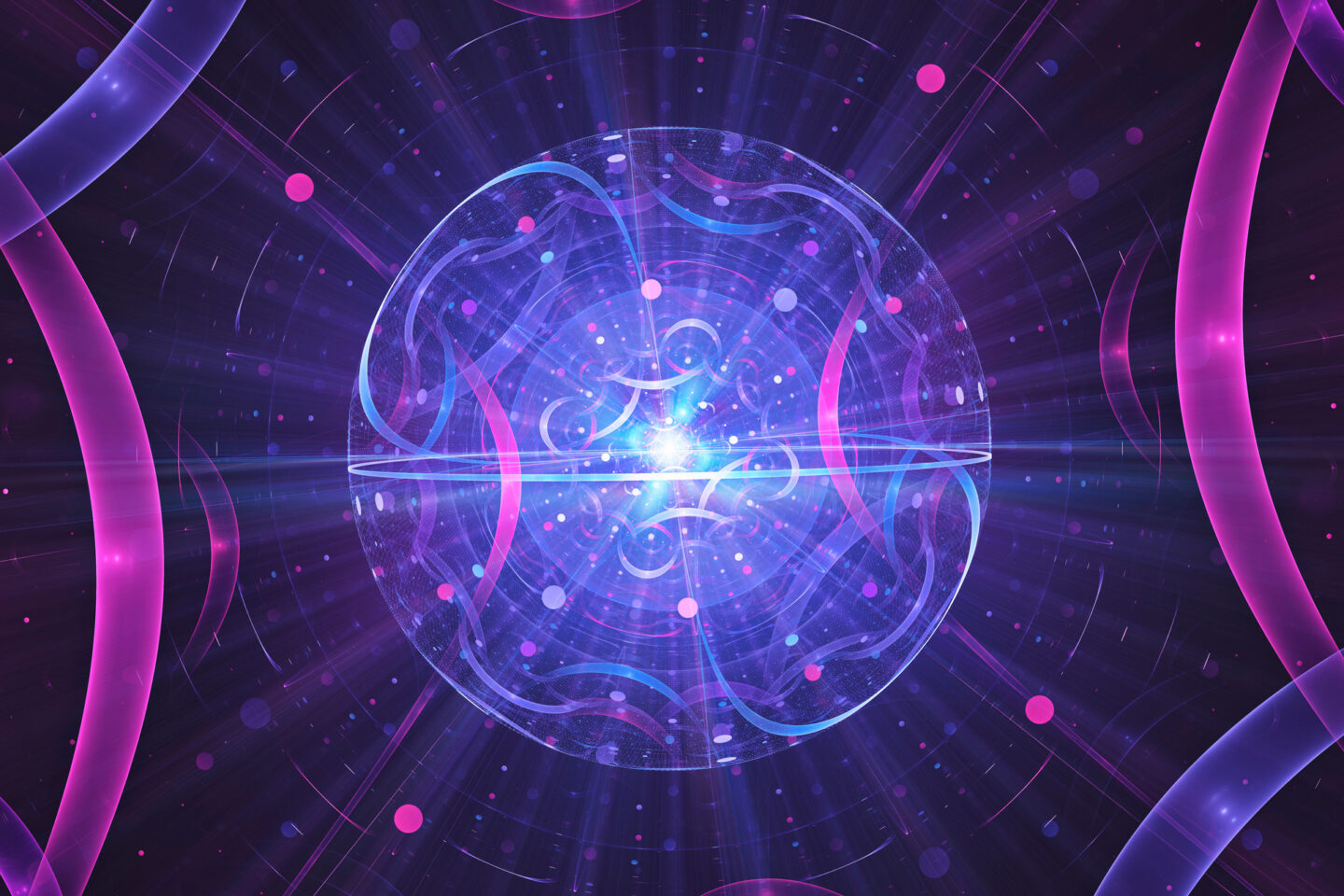 An abstract image that suggests spinning plasma particles confined by strong magnetic fields.