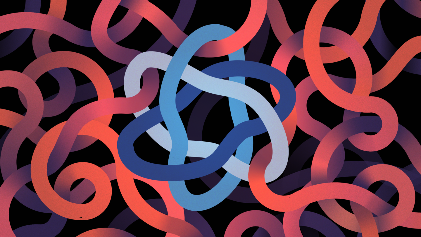 The International Mathematical Union logo which is comprised of three entwined loops, is threaded with various ribbons representing the many different mathematicians that will convene at the International Congress of Mathematicians (ICM) 2026 conference in Philadelphia.