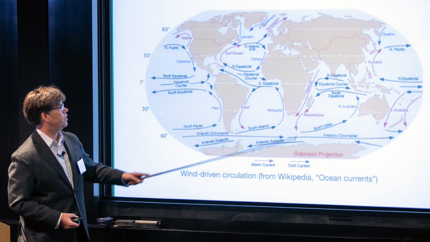 Photo of pivot fellow Alboin Lawrence presenting research at the 2024 Annual meeting at Simons Foundation