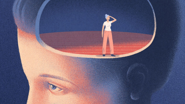 Person standing inside someone's head