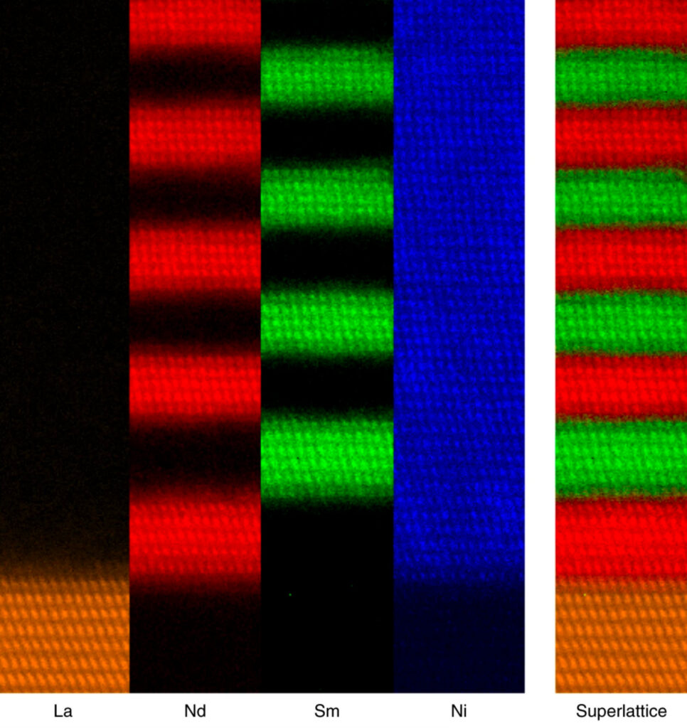 High-resolution transmission electron micrograph highlighting different elements