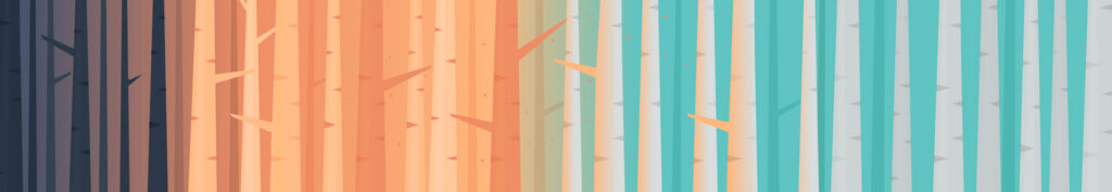 A digital illustration of abstracted forest of trees.