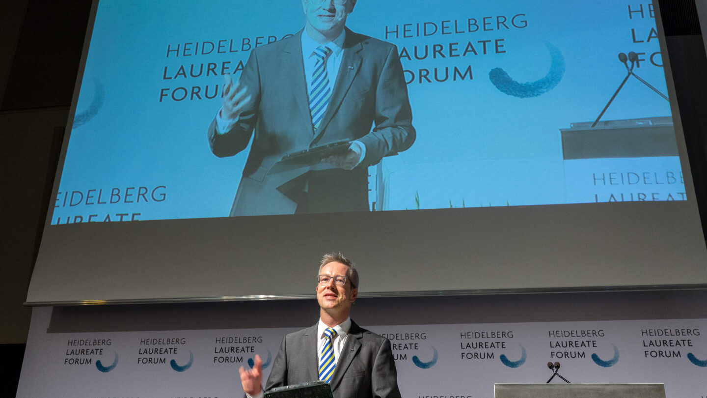 Günter M. Ziegler, a professor of discrete geometry at the Free University of Berlin, served as the master of ceremony for the opening of the fourth Heidelberg Laureate Forum
