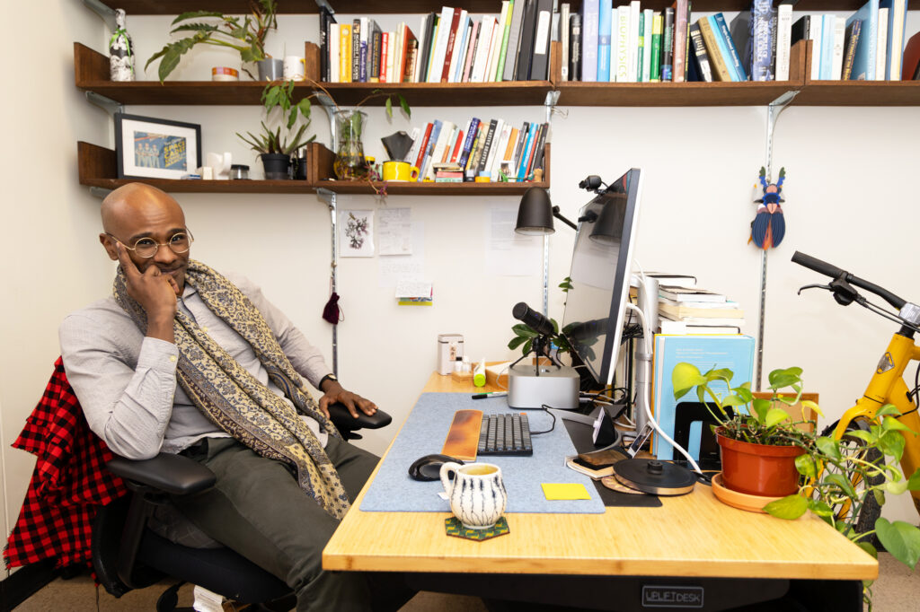 Portrait of Sama Ahmed in his office at the University of Washington.