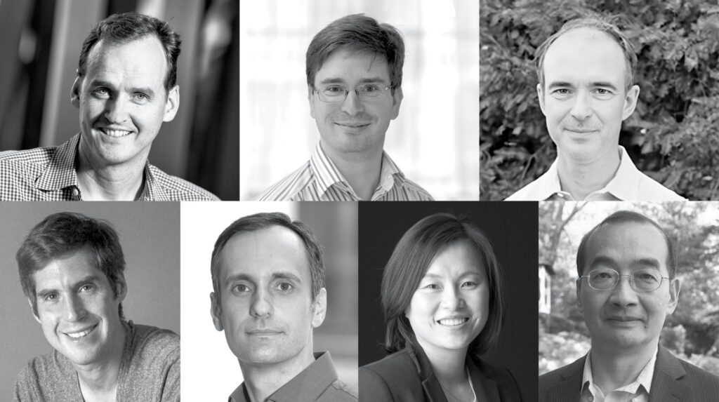A grid of seven portrait photos of mathematicians.