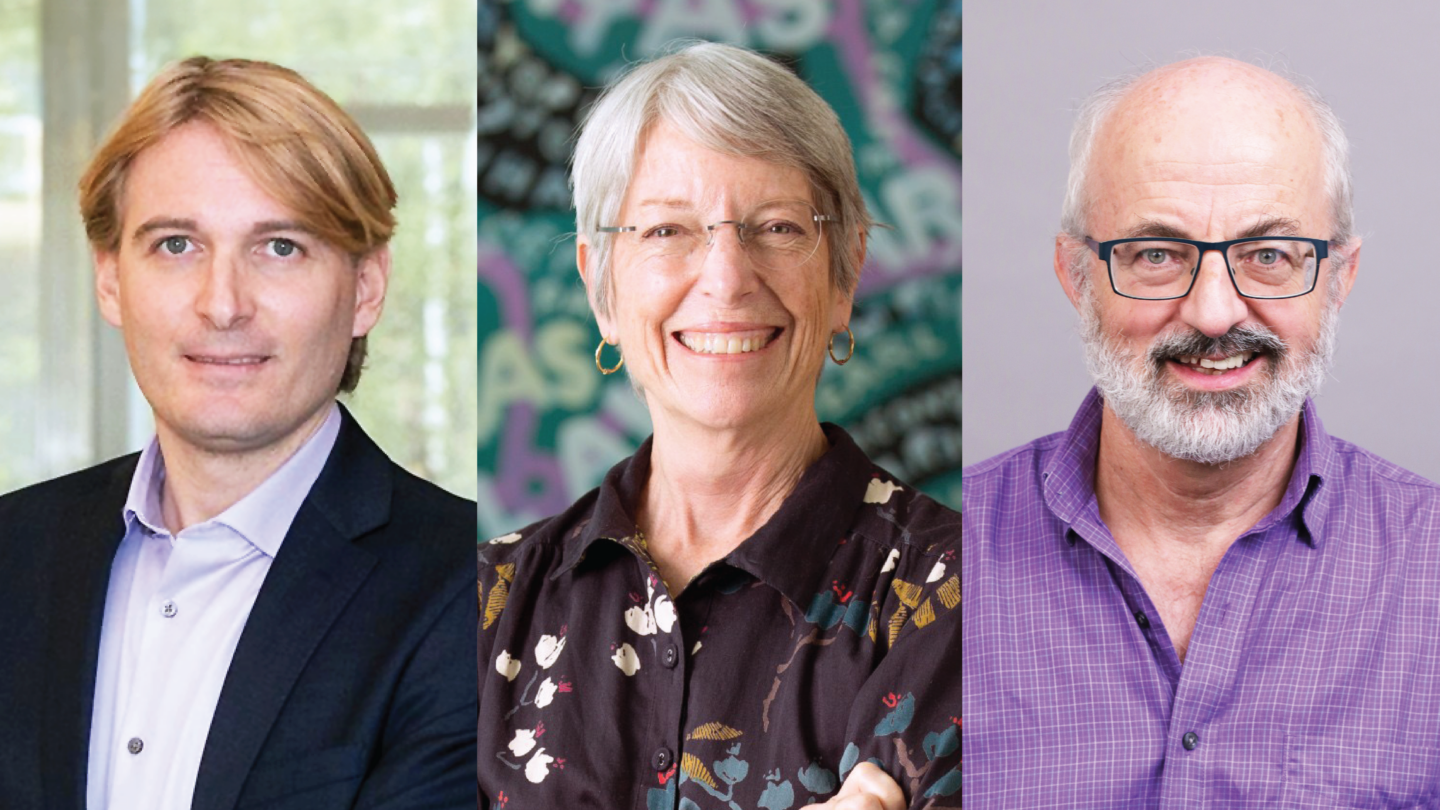 Headshots of Andrea Alu, Glennys Farrar and Michael L. Overton.