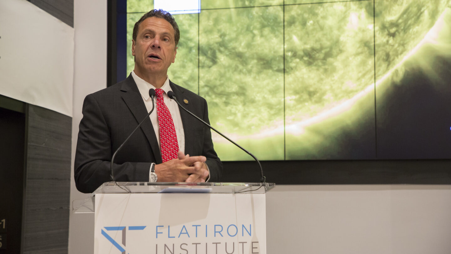 Gov. Andrew Cuomo delivers the keynote speech during the Flatiron Institute's dedication ceremony