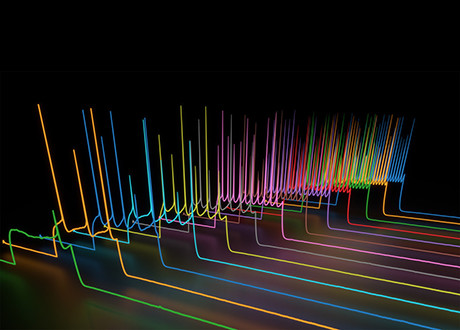 Hilly neon lines parallel to each other