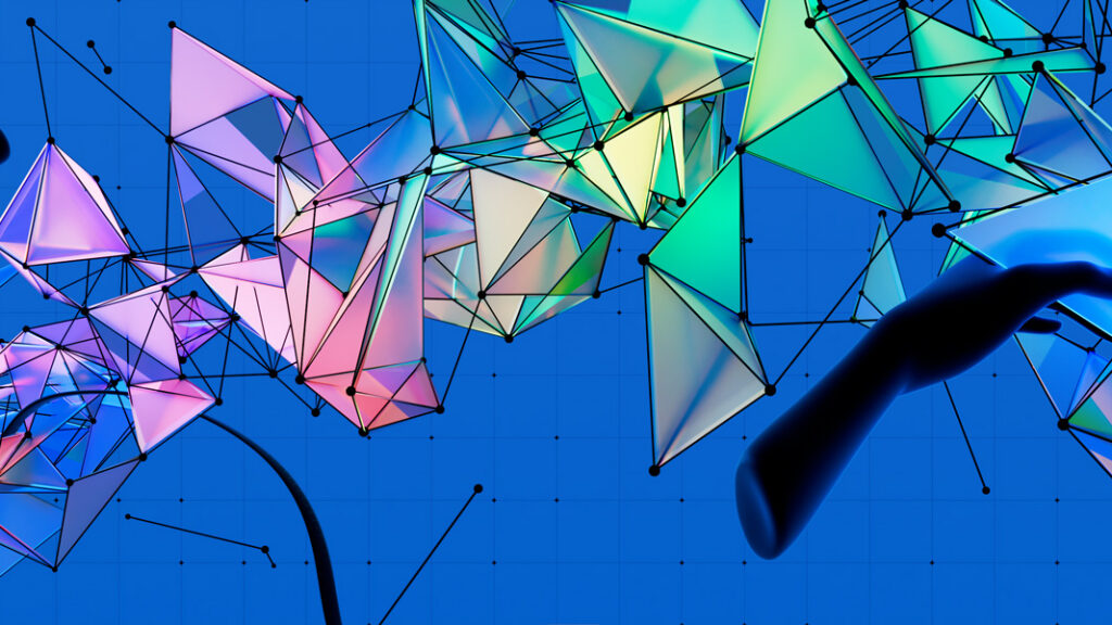 illustration of fractured shapes and hands measuring them