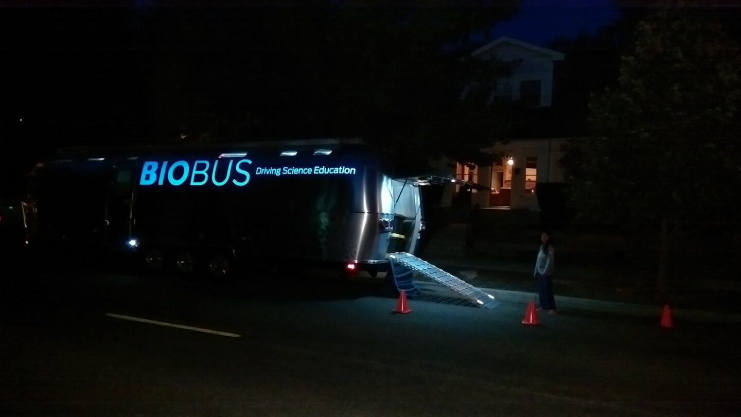 The state-of-the-art Airstream lights up as the team stops to rest for the night