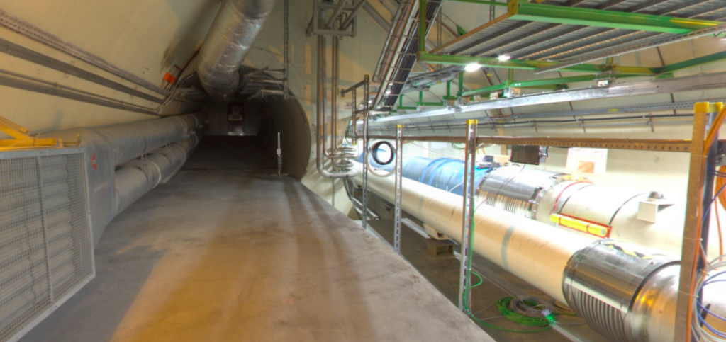 The planned location of the FASER experiment along the beam trajectory of the Large Hadron Collider
