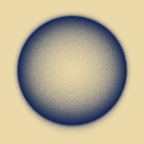 A softly shaded, grainy blue circle with a glowing center sits on a light beige background, creating a subtle gradient and halo effect.