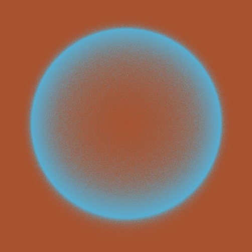 A glowing blue sphere with a soft, fuzzy edge appears centered on a reddish-orange background.