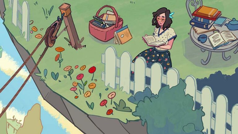 girl sitting by a fence reading