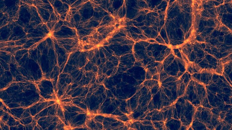 orange web on black - dark matter web of the universe