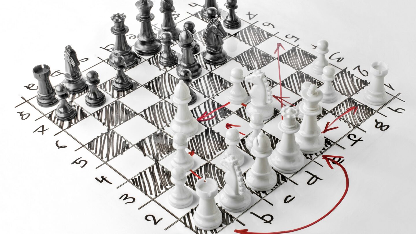 Hand drawn chess board with chess figures on it