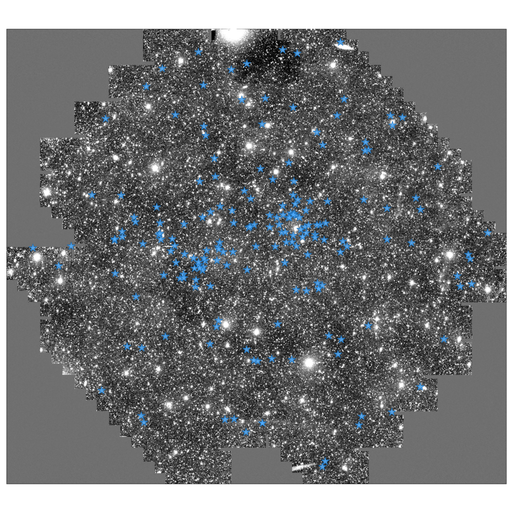 Astronomers have spotted a group of young stars (blue) on the outskirts of the Milky Way