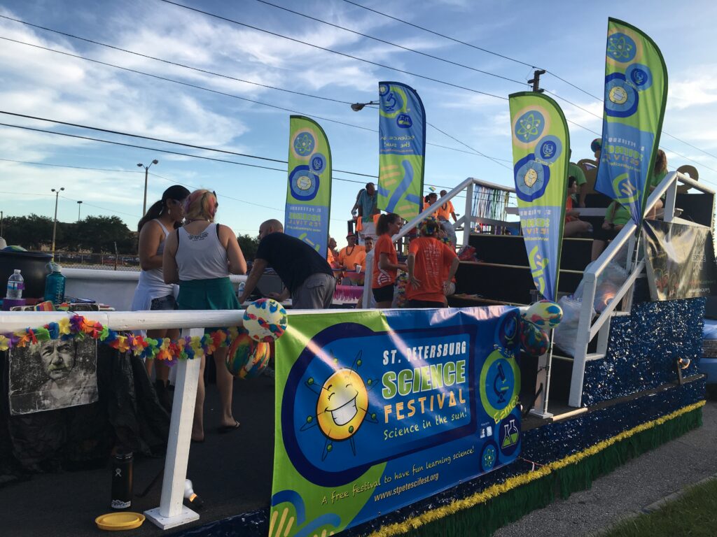 The St. Petersburg Science Festival float makes its way down the Pride parade route