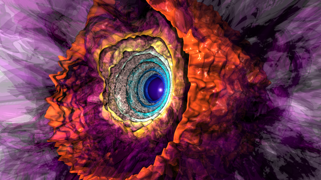 A snapshot from a simulation of the churning gas that blankets a star 80 times the sun’s mass