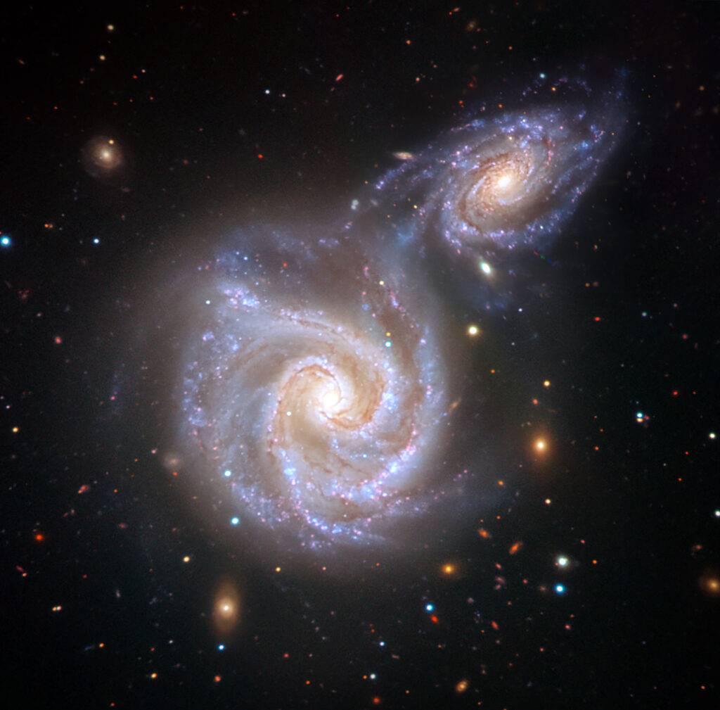 An impression of the encounter between the Milky Way galaxy and the smaller Sausage galaxy about 8 billion to 10 billion years ago