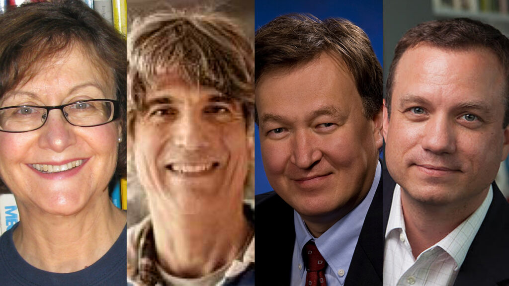 Portrait photo compilation of Eva Andrei, David Gabai, Dmitri Kharzeev and Greg Morrisett