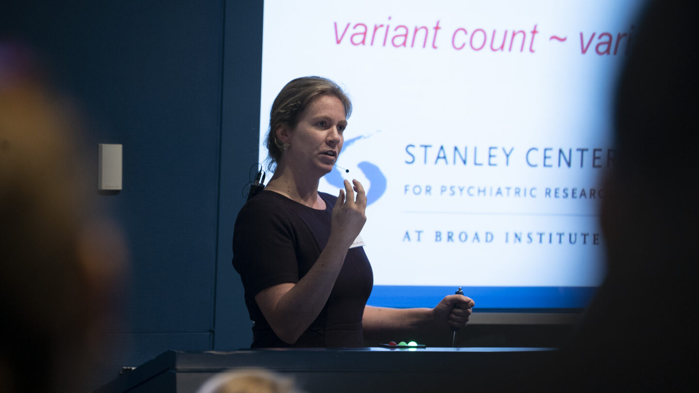 Image of Elise Robinson of Harvard T. Chan School of Public Health and the Broad Institute discusses common and rare risk variants in autism and the recently launched NeuroDev project.