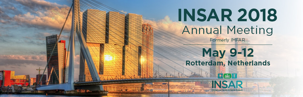 INSAR 2018 Annual Meeting banner with Rotterdam skyline, featuring modern buildings and the Erasmus Bridge, event dates May 9-12, Rotterdam, Netherlands.