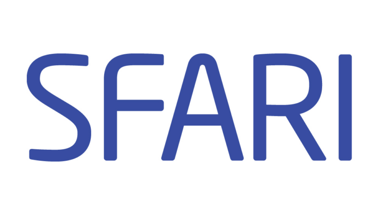The image shows the word SFARI in large, bold, blue letters on a white background.