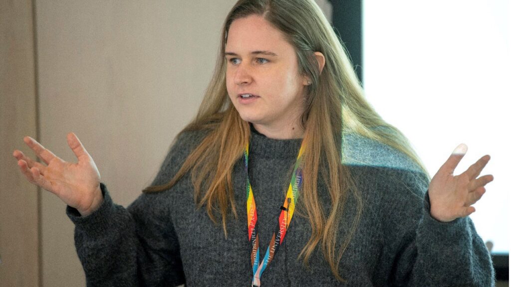 Ugne Klibaite speaking at the 2024 Autism Rat Models Consortium meeting.