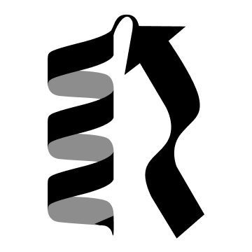 A black and gray icon shows a spiral ribbon on the left and a bent arrow shape on the right, resembling structures commonly seen in protein diagrams.