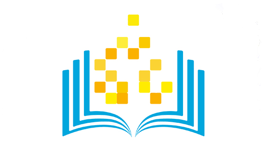 An open blue book with yellow and orange squares rising from its center, symbolizing knowledge and digital learning, on a white background.