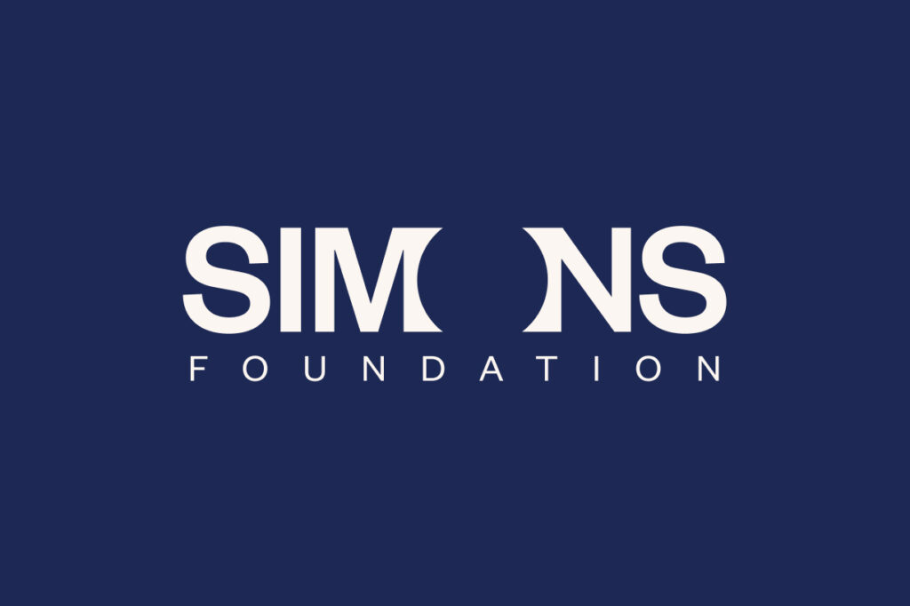 Simons Foundation logo on a dark blue background. The O in Simons is formed by two curved white brackets, creating a stylized, abstract look.