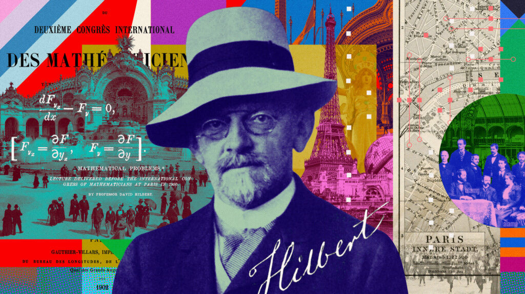 Collage of David Hilbert and imagery of 1900s Paris.
